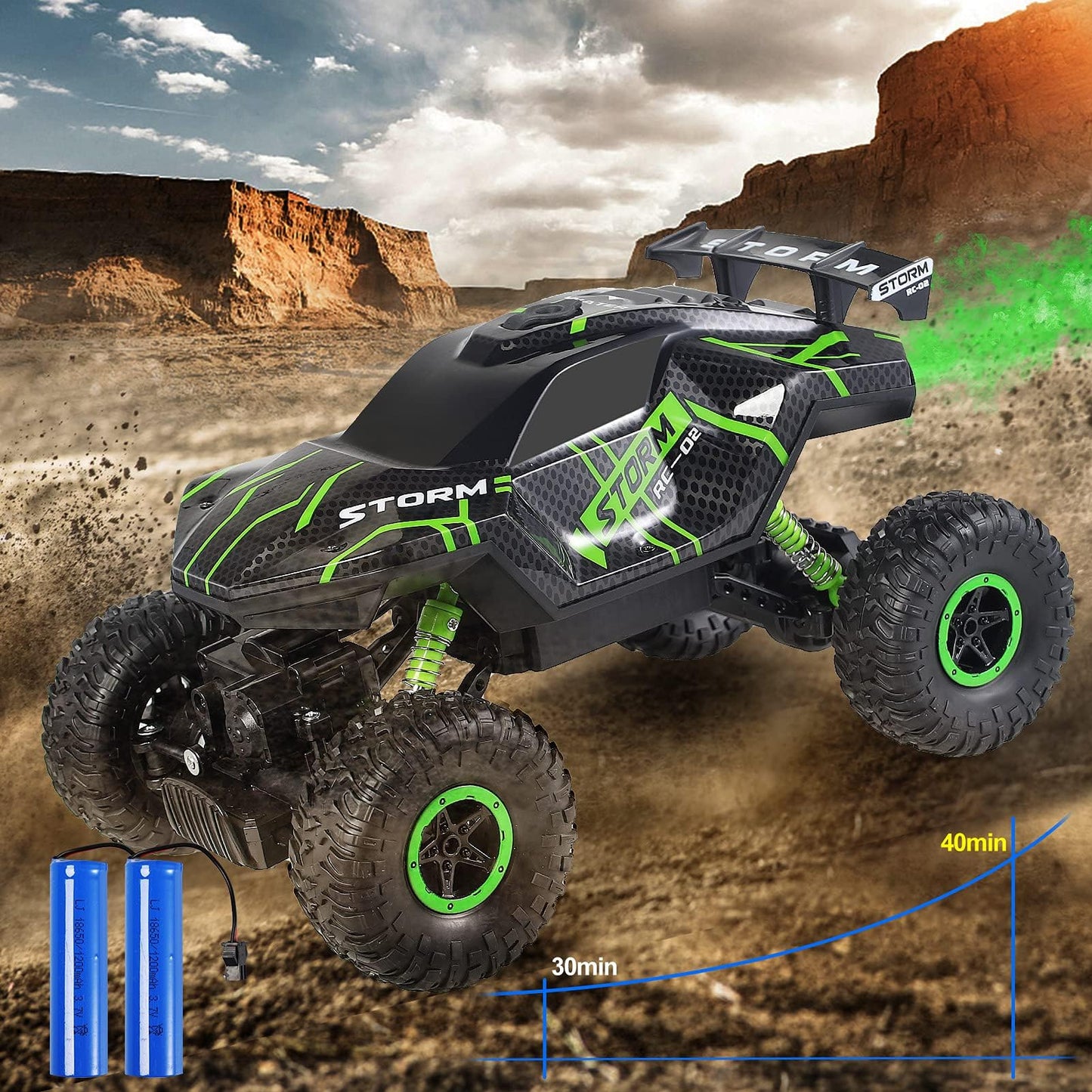 Herefun Remote Control Car, 2.4GHz Offroad RC Car, 4WD Remote Control Monster Truck with LED Light + Spray, Rechargeable High Speed RC Truck, Kids' Off-Road Car for ages 4 to 10 years old.