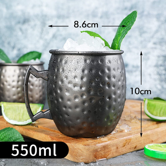 Set of 4 black Moscow Mule cups, 530ml, gunmetal black plated stainless steel, double jigger, chilled drinks, cocktail cups, drinkware with gift box.