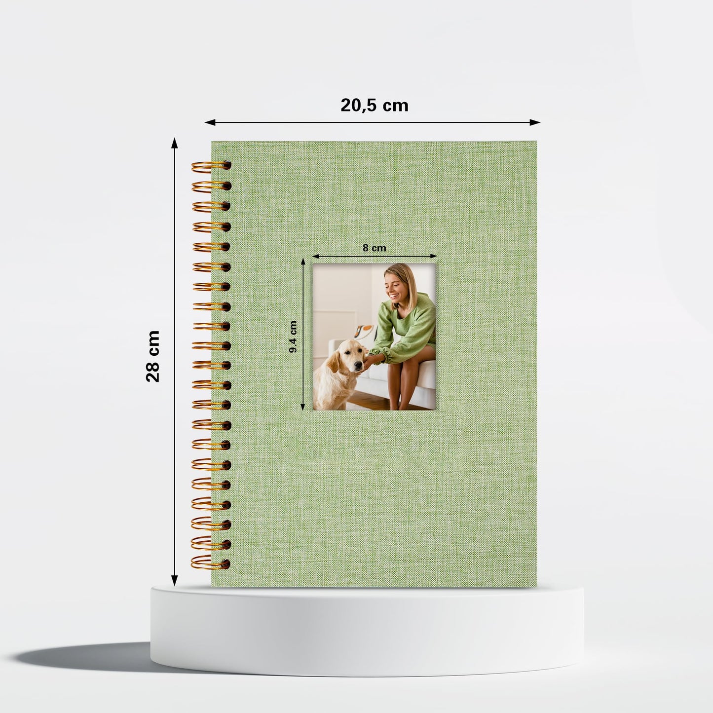 Vienrose DIY scrapbook photo album 28 x 20.5 cm with 80 white pages, linen photo album for families, baby, wedding, anniversary, birthday, grass green.