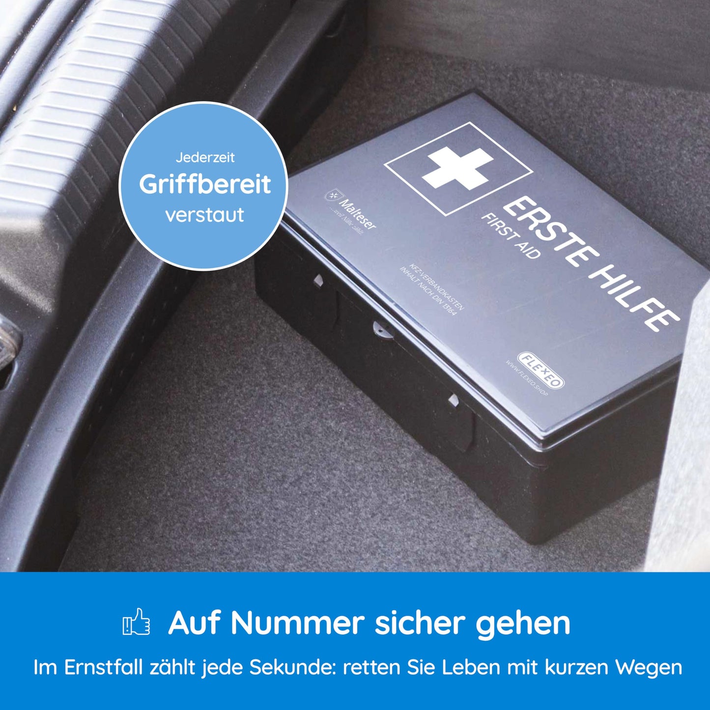 2-piece vehicle first aid kit according to the current DIN 13164:2022 | includes 2 med. face masks each | Valid for 2025 according to StVZO | First aid kit for car/motorcycle | Black