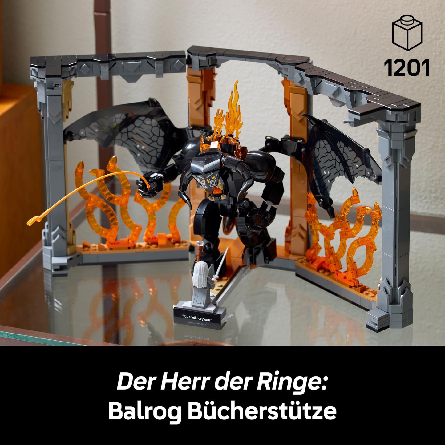 LEGO Icons The Lord of the Rings: Balrog Bookend - Adult collectible display toy featuring Gandalf the Grey minifigure and Balrog figure - Collector's gift item - 10367
