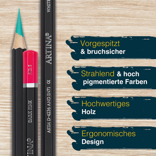 Artina Expertilo XXL Colored Pencil Set 160 Professional - FSC® certified colored pencils break-resistant, highly pigmented, many colorful wooden pencils for artists to draw and paint.