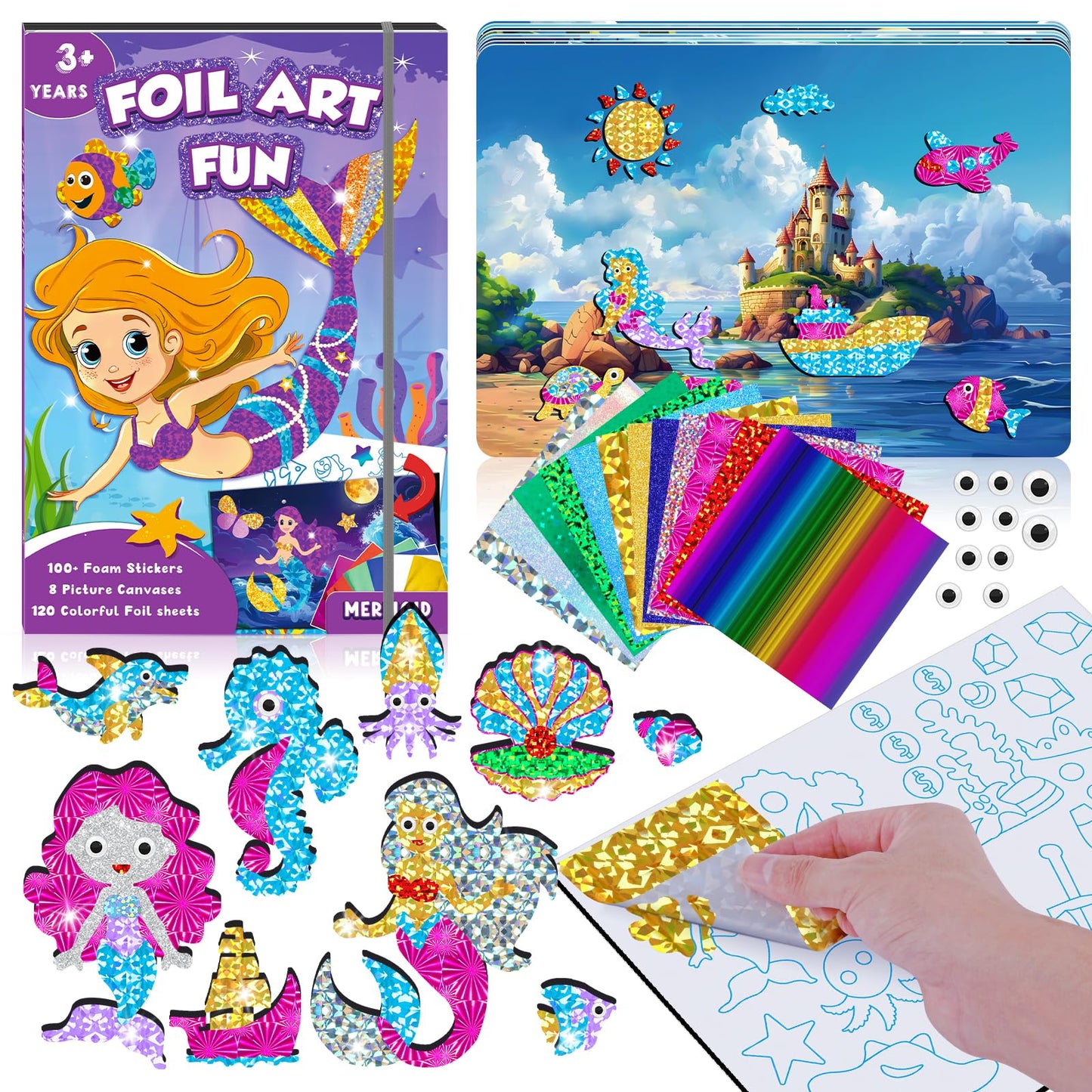 CutteeyFyry Foil Fun for Kids, Mermaid & Princess Foil Art for Kids, Craft Sets for Girls Ages 3-10, Kids Activity Kits Travel Toys Christmas Birthday Easter Gifts