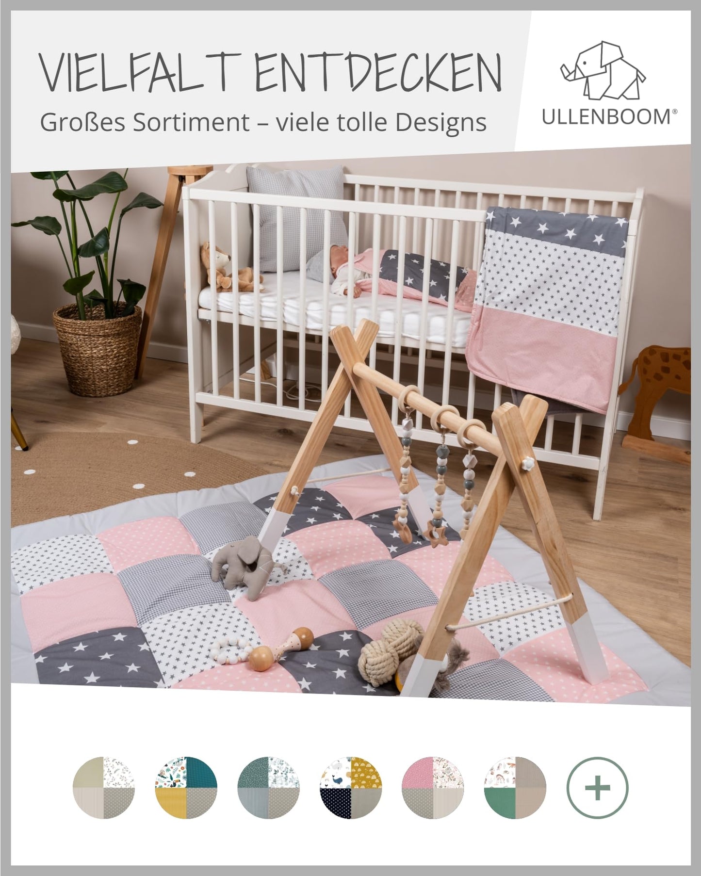 ULLENBOOM Baby Nest - 100% OEKO-TEX materials & Made in EU, Pink Grey - Newborn baby nest made of cuddly cotton, ideal for use as a travel bed & cuddle nest.