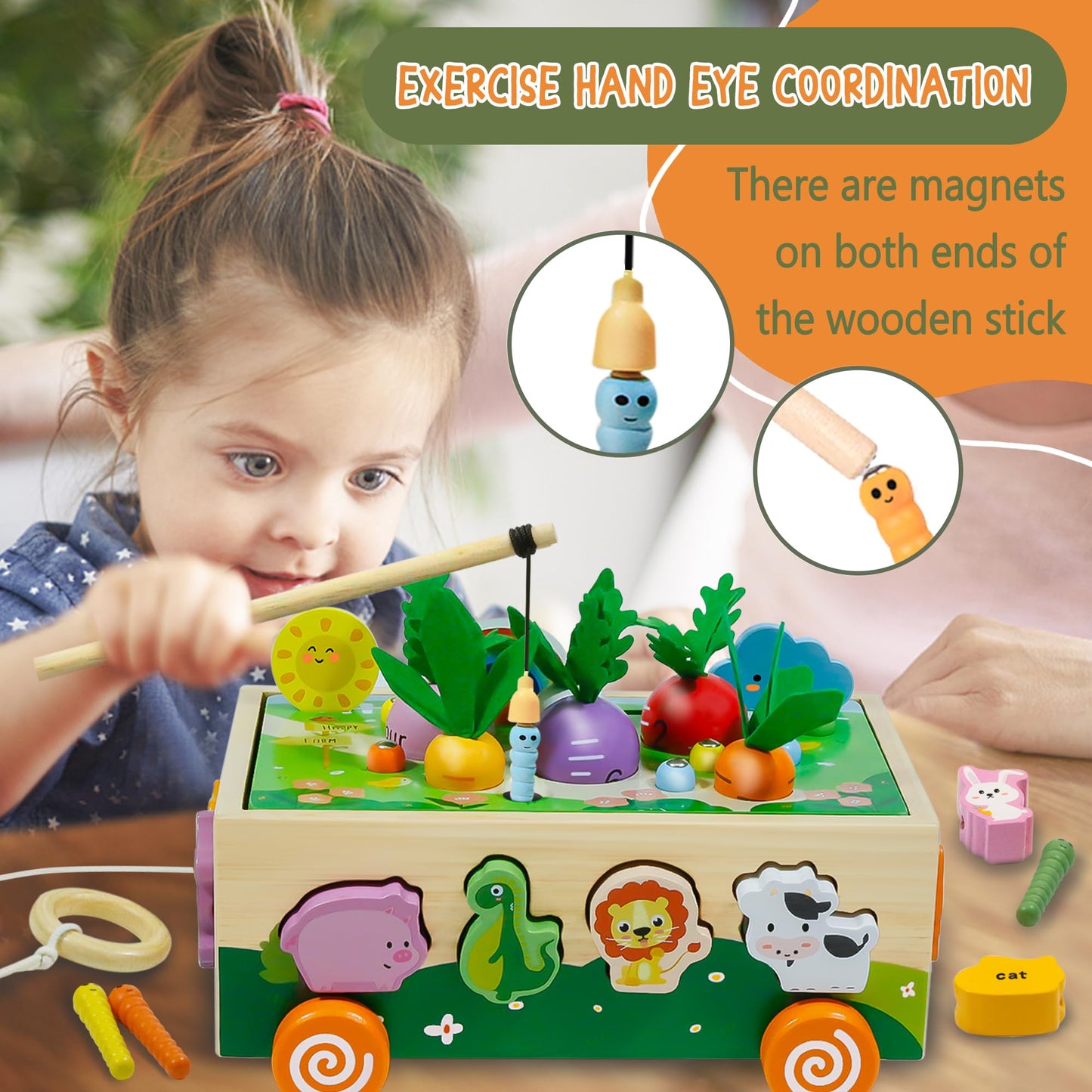 MutoToy® Montessori Toy for 1 year olds, 6 in 1 Multifunctional Wooden Toy for 1 2 3 year old kids, Farm Motor Skills Toy made of wood, Animal Sorting and Stacking Learning Toy Gift for Girls Boys.