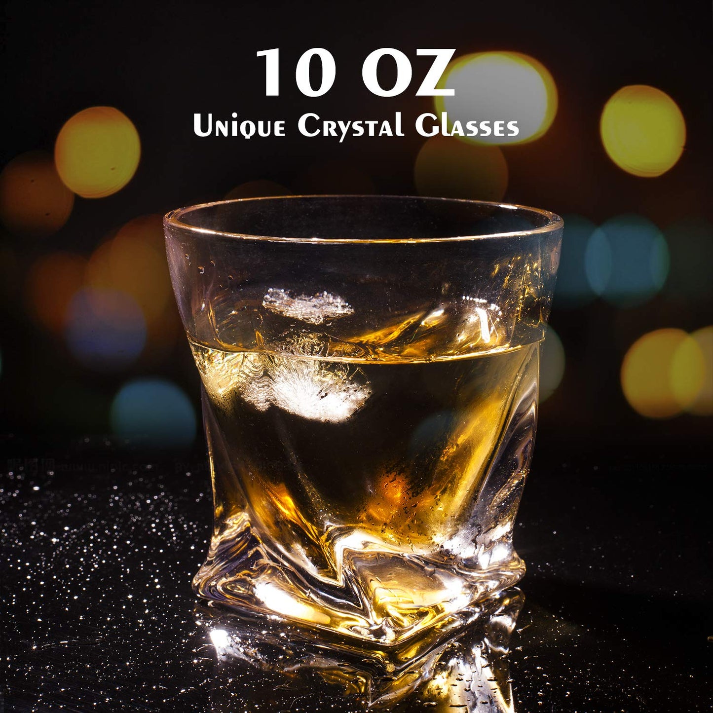 Cneng Whiskey Stones Gift Set with Glass, Whiskey Glasses Set, Personalized Whiskey Gift for Men, 2x 300ml Glasses, 6 Whiskey Stones, Whiskey Accessories with Wood Gift Box.