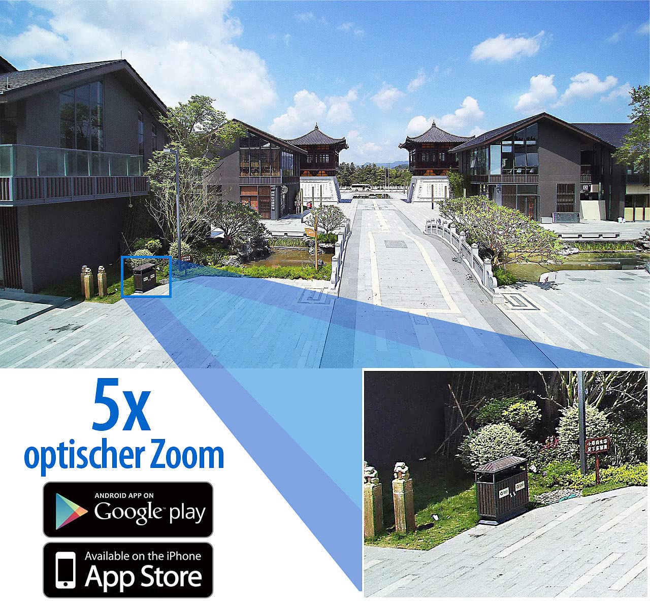 7links dome camera: PTZ IP surveillance camera, 2K+, 5X optical zoom, IR, WiFi, 64GB, app (LAN camera, outdoor WiFi camera, wireless motion detector)