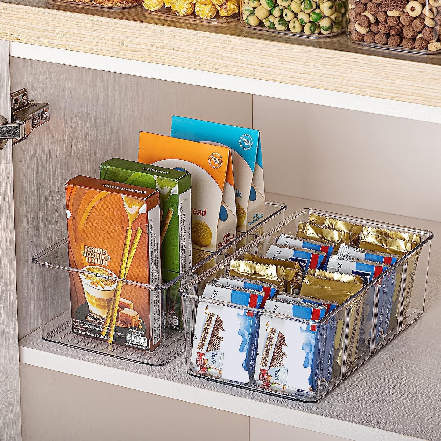 Vtopmart 2 Pack Refrigerator Organizer with 4 compartments, BPA-Free Kitchen Stackable Food Storage Box for tea bags, snacks, spices