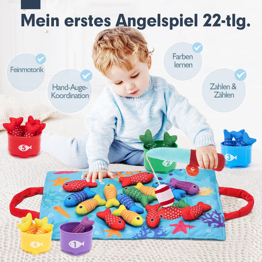 hahaland Baby toys for 1-2 year olds, fishing game for children 6-12 months, educational games, motor skills toys, Montessori toys, fish catching game - small gifts
