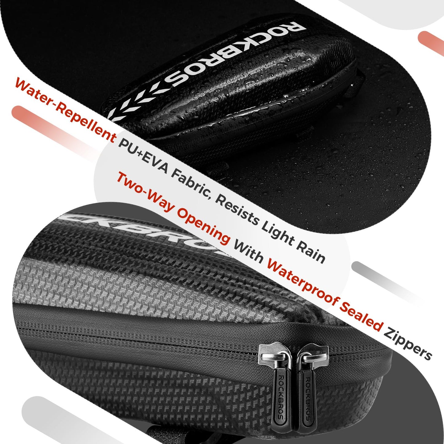 ROCKBROS bike frame bag waterproof top tube bag for MTB road bike folding bike Black M 1.1L