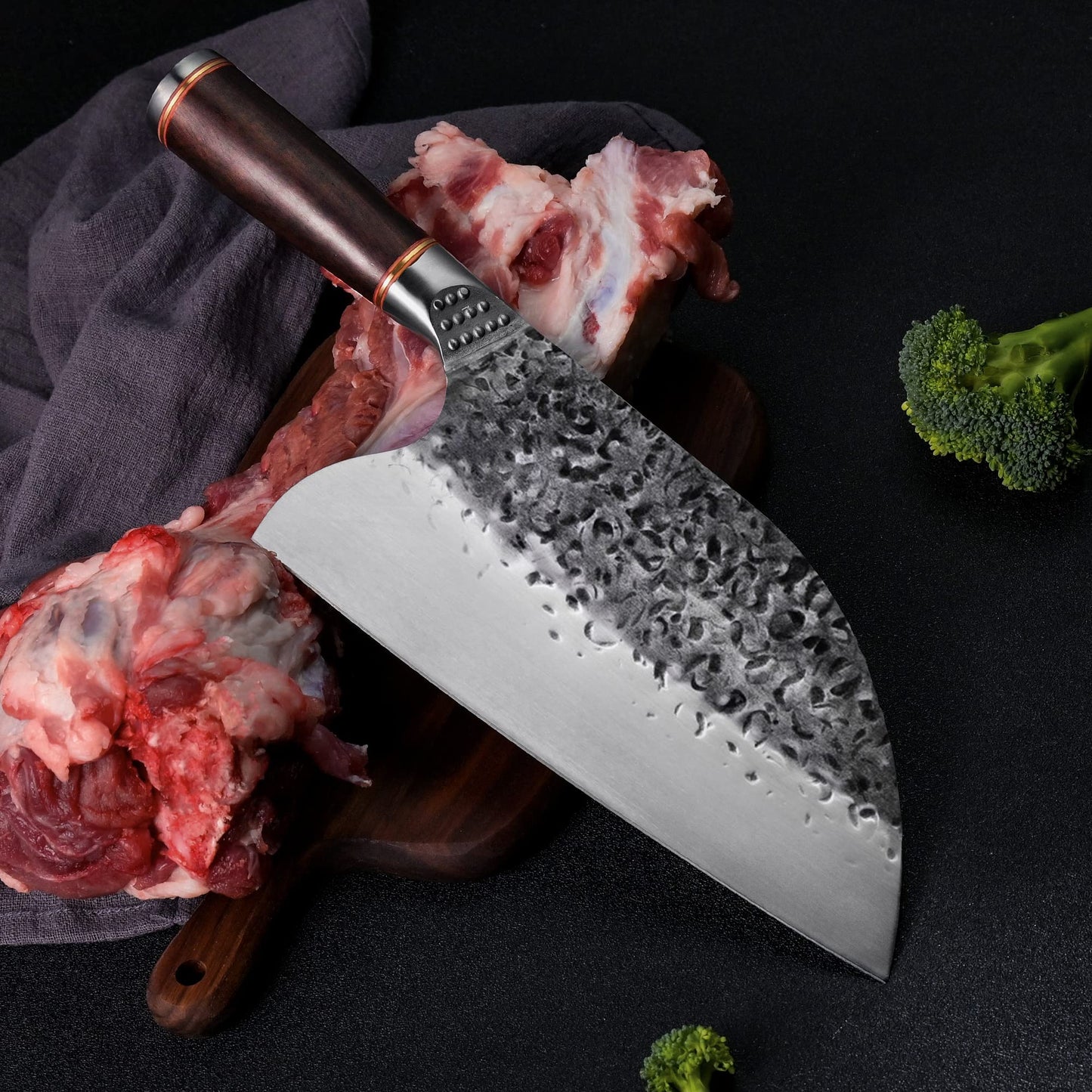 Promithi kitchen knife, chef knife, Santoku knife, utility knife, household knife, silver and black, stainless steel, 12 inches, 7.8 inches, 3.6 inches, 511 grams, forged, dishwasher-safe: No