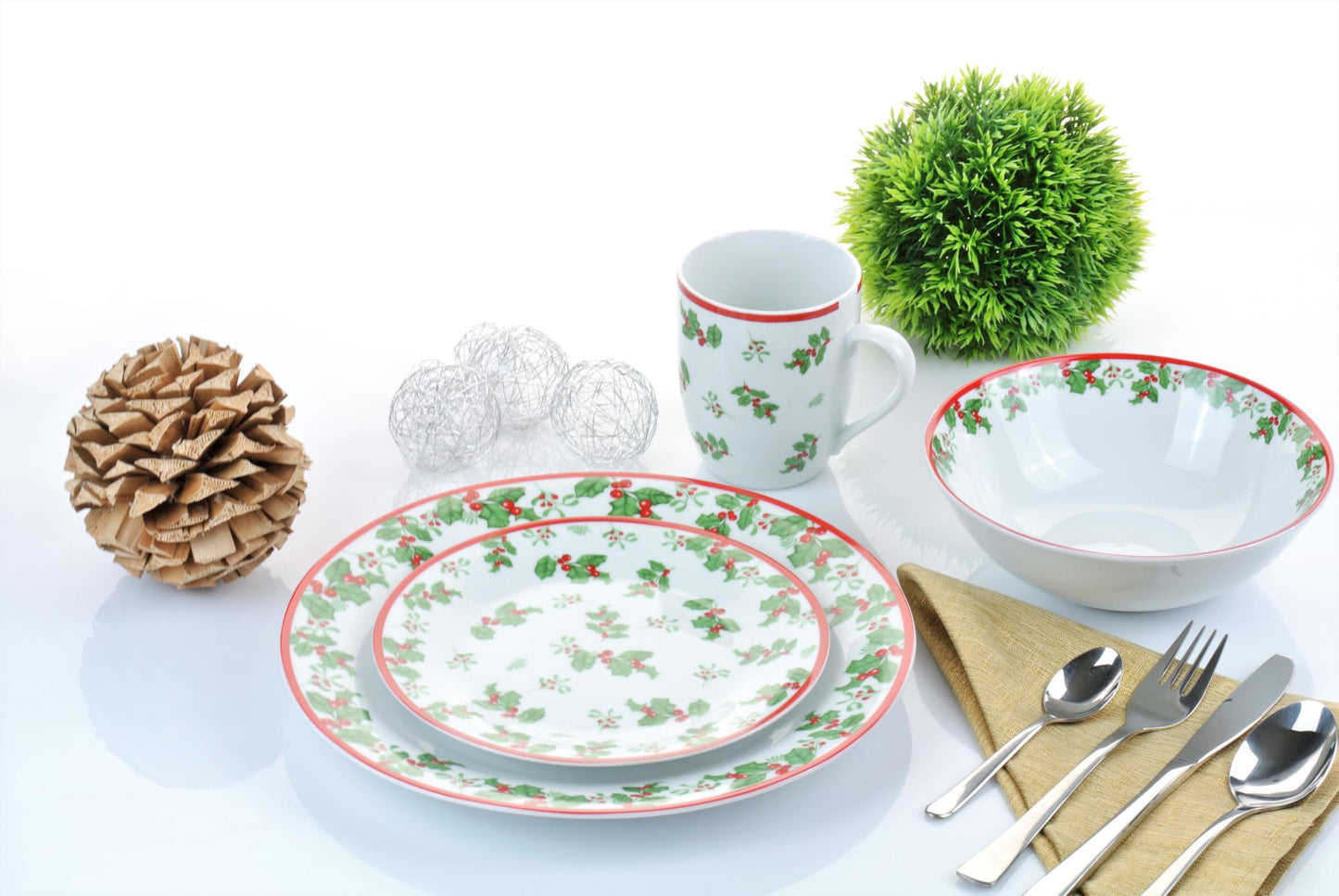 Service set HOLLY 16 pieces for 4 persons/Christmas - Merry Christmas/classic holly decor/porcelain round shape/Waterside England by Retsch Arzberg