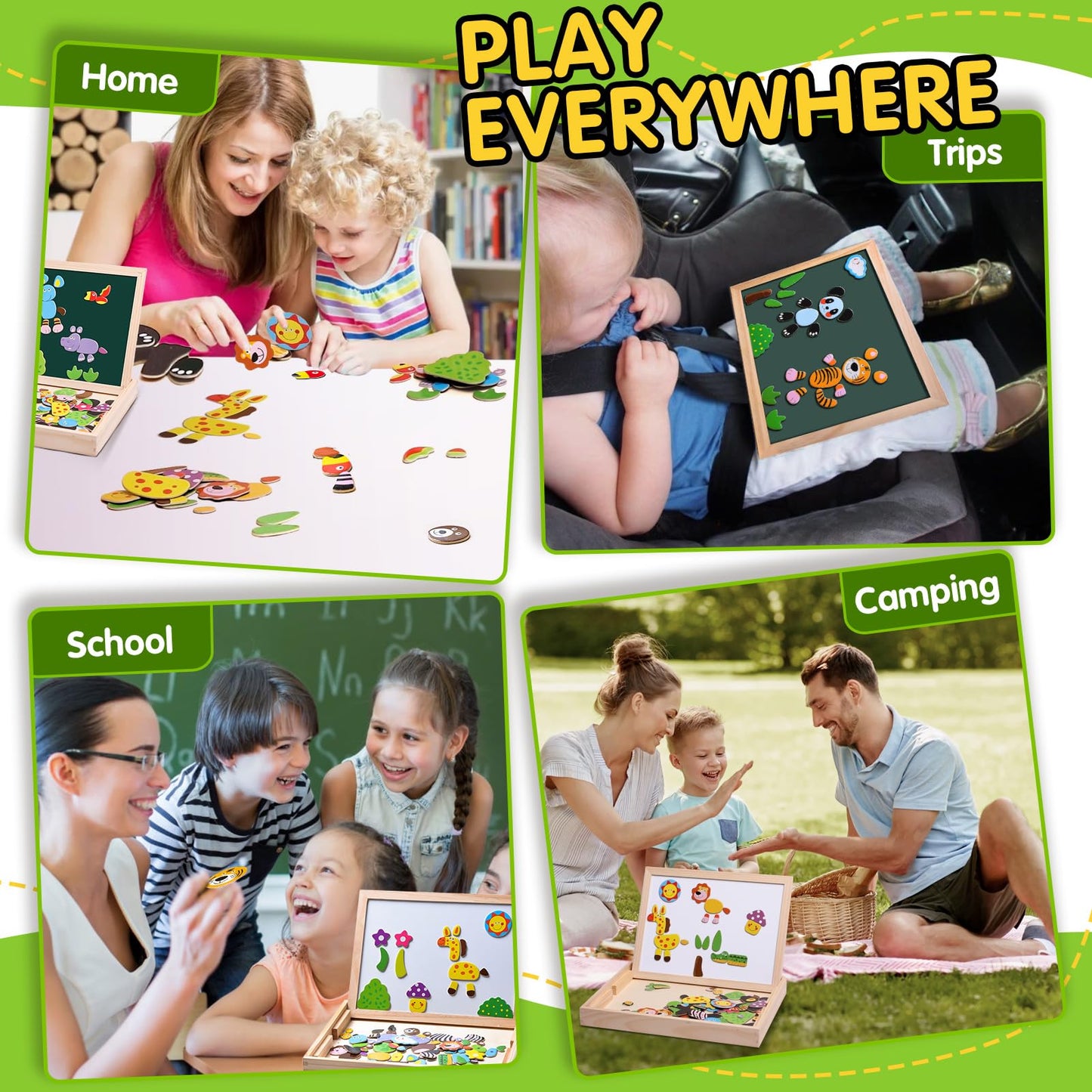 Uping Magnetic Wooden Puzzle 100 Pieces, Double-Sided Magnetic Board, Drawing Board Colored Pencils Chalks, Forest and Animal Puzzles Toy for Ages 3+