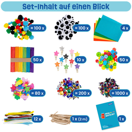 Smowo® Mega Craft Set Starter Set - Craft Box Mix - with creative crafting ideas - Colorful crafting supplies box for crafting for girls and boys.