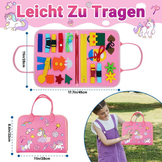 RunHero Busy Board Montessori Toy for Baby 1 Year and Up, Quiet Book Activity Board, Motor Skills Toy, Felt Book Sensory Toy, Birthday Gift for 1-5 Year Old Boys and Girls (Pink)