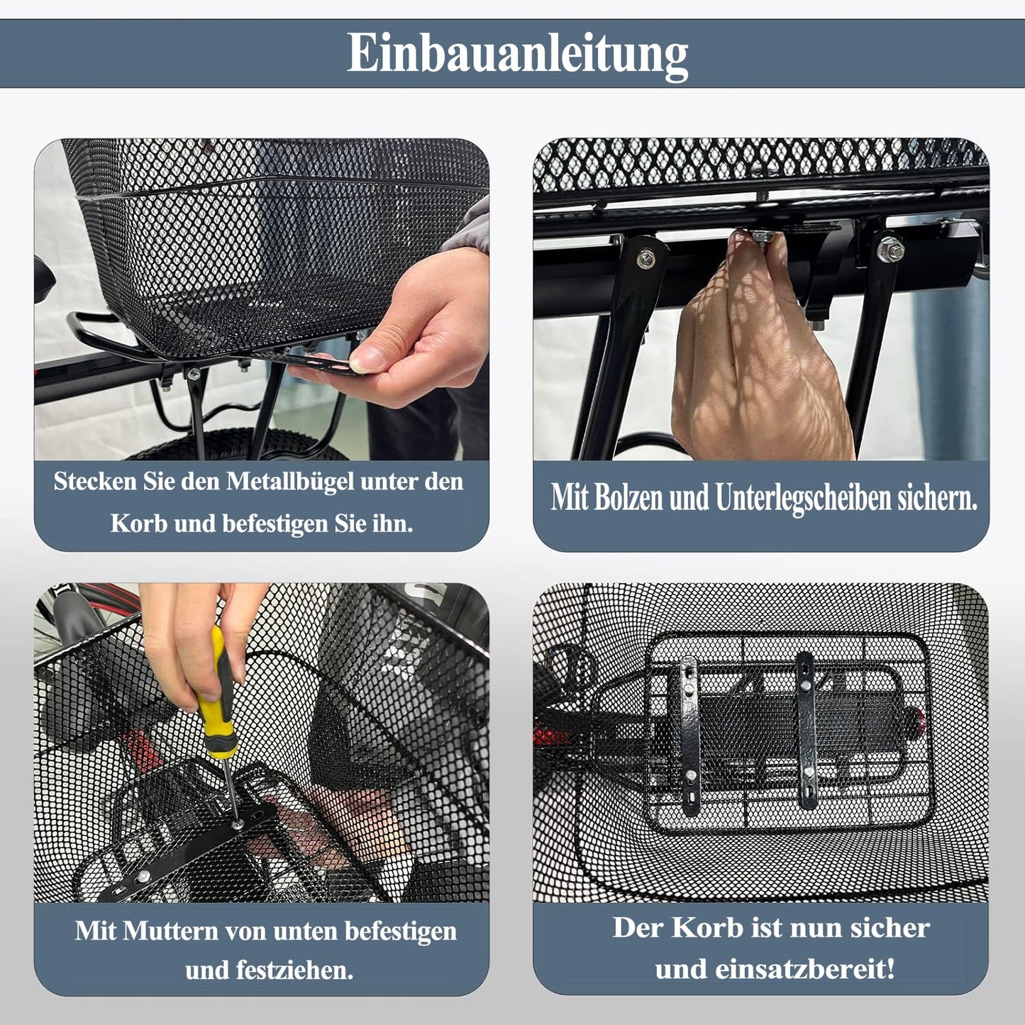 BINOTHINK Rear Bike Basket, Metal Large Bicycle Basket Stable Rear, Bike Rear Rack Basket with Mounting Accessories for Small Dog Shopping Picnic Backpack (S2)