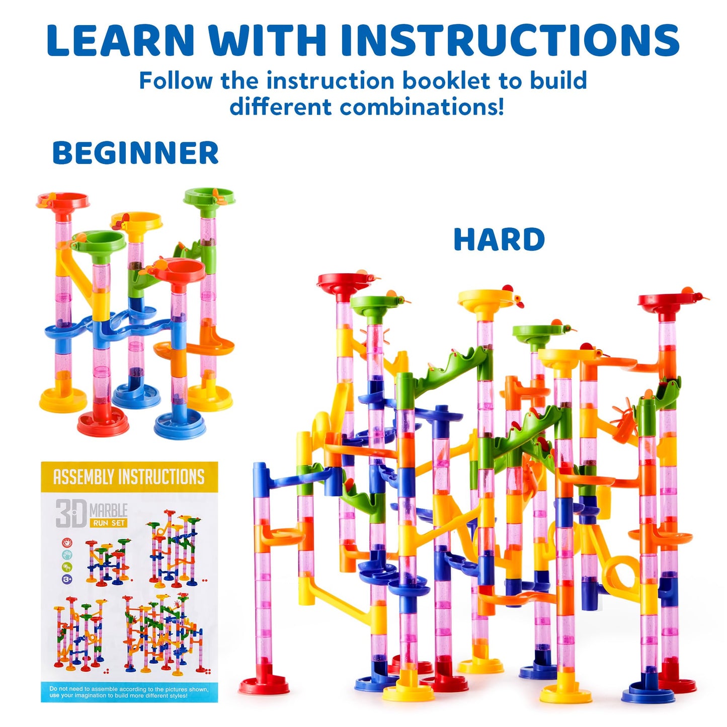 JOYIN 196-Piece Multicolored Marble Run Set, Building Blocks Toy, Educational Mint Learning Toy, Learning Building Block, Construction Toy for Kids (156 translucent plastic pieces + 40 glass marbles)