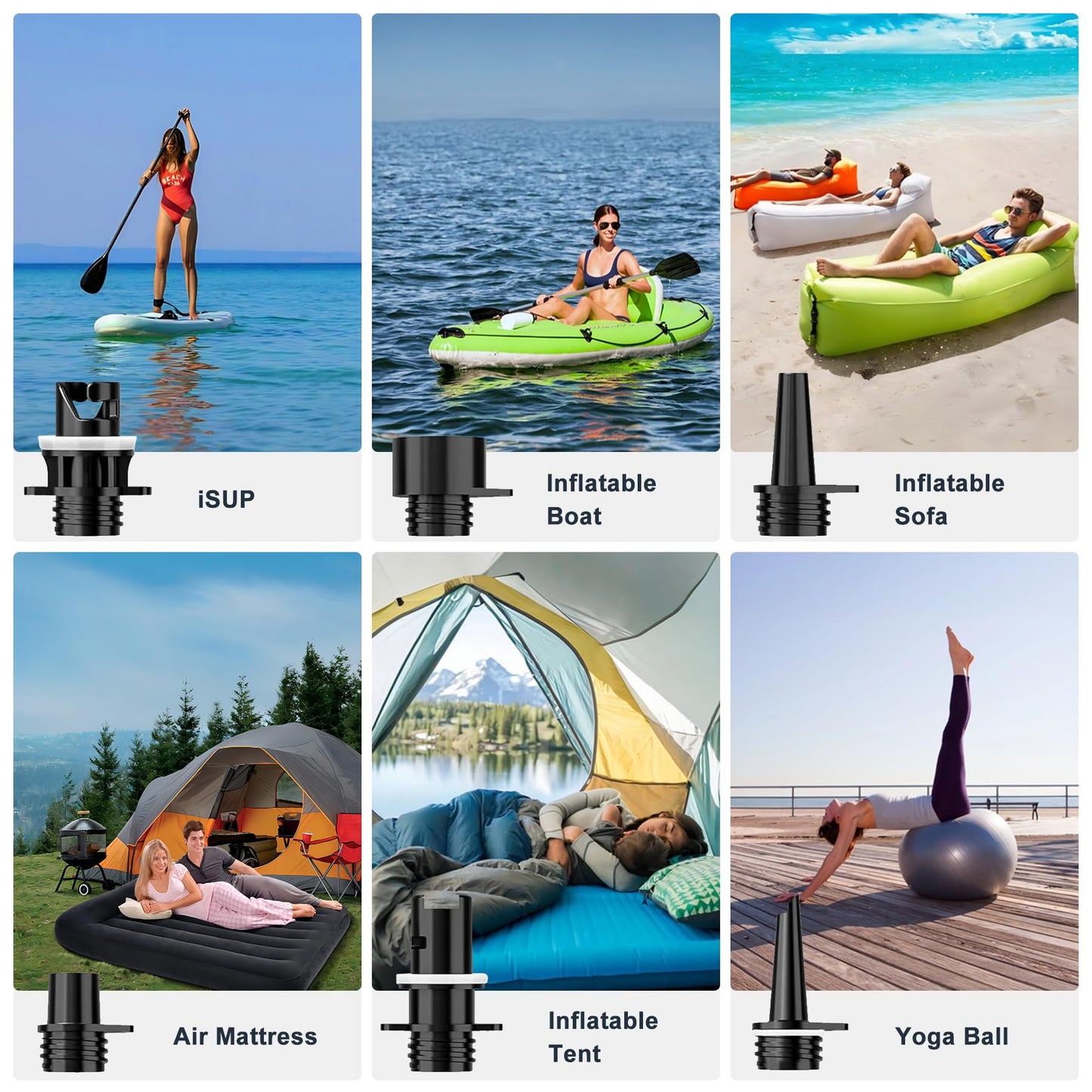 Mojimdo Electric SUP Pump Battery, 20PSI Rechargeable Air Pump, Power Bank and Emergency Light, Auto-Off, 12V DC & Type-C, with 6 Nozzles, for Stand Up Paddle Boards, Kayaks, Tents, Mattresses.