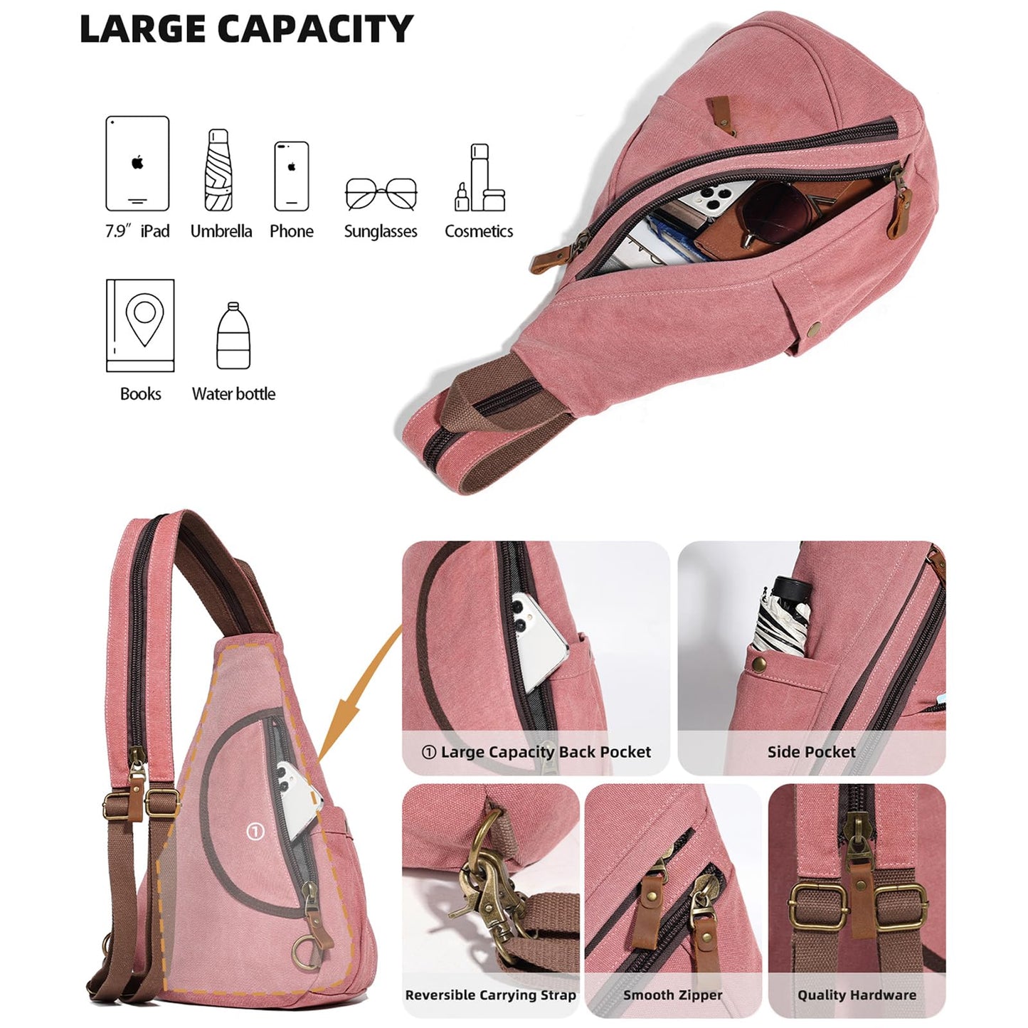 KL928 Canvas Sling Bag Backpack for men and women - Shoulder backpack crossbody bag with adjustable shoulder strap perfect for outdoor sports, hiking, cycling, mountain climbing, traveling.