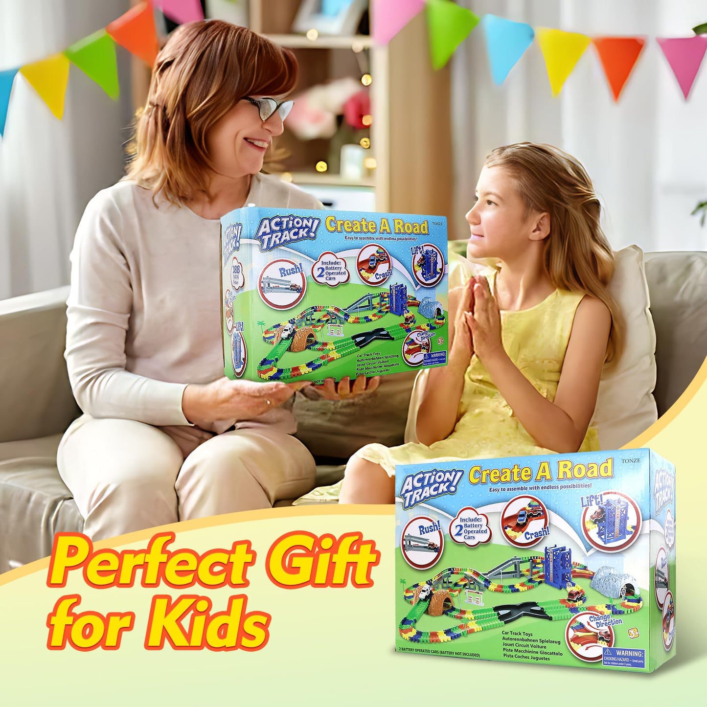 Racing track children's toy for ages 3-5 with 2 toy cars, 309-piece car track raceway for boys ages 3-7, racing gift for boys and girls ages 3-5, 505cm length race track.
