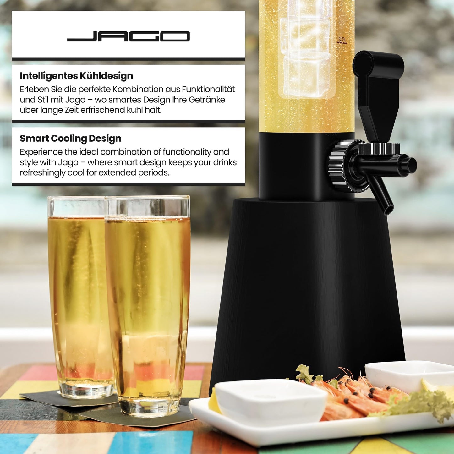 Jago® Beer tower with tap - 3.5L, 90cm tall, level indicator, stand, BPA-free, LFGB standard, various set options - beer tower, beverage tower, drink tower, beer dispenser, beverage dispenser, tap tower