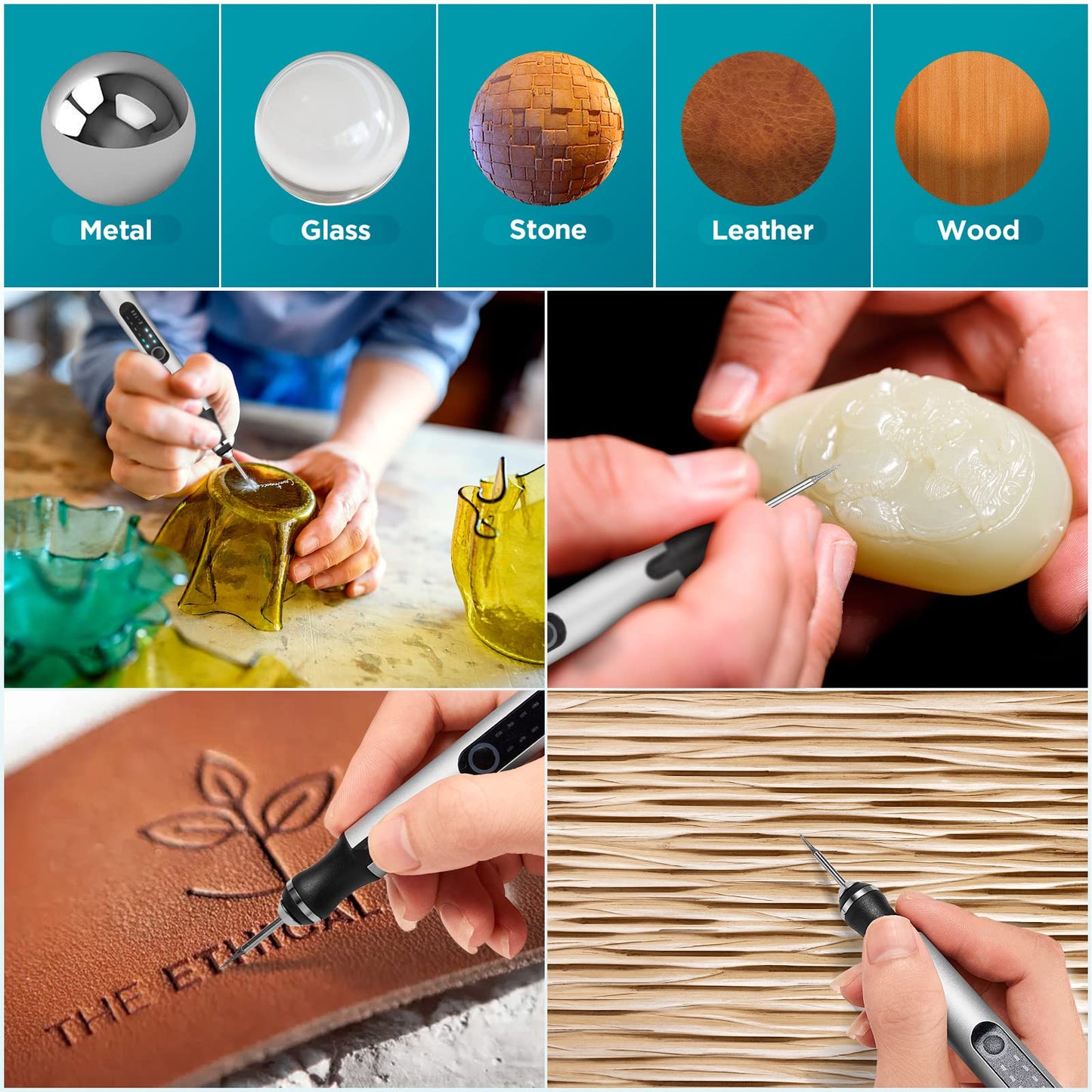 SVILINEK Wireless USB Electric Engraving Pen, Engraving Tool Customizer with 20 Drill Bits 16 Engraving Templates 3 Cutting Discs for Wood Glass Ceramic Stone Jewelry