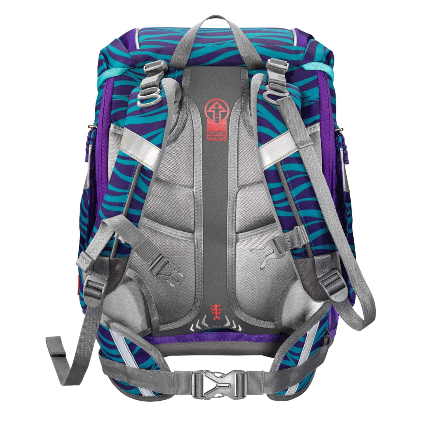 Step by Step School Bag Set 2IN1 Plus Reflect "Shiny Dolphins" 6-piece, purple-blue, dolphin design, ergonomic backpack with reflectors, adjustable height with hip belt for 1st grade girls, 19L.