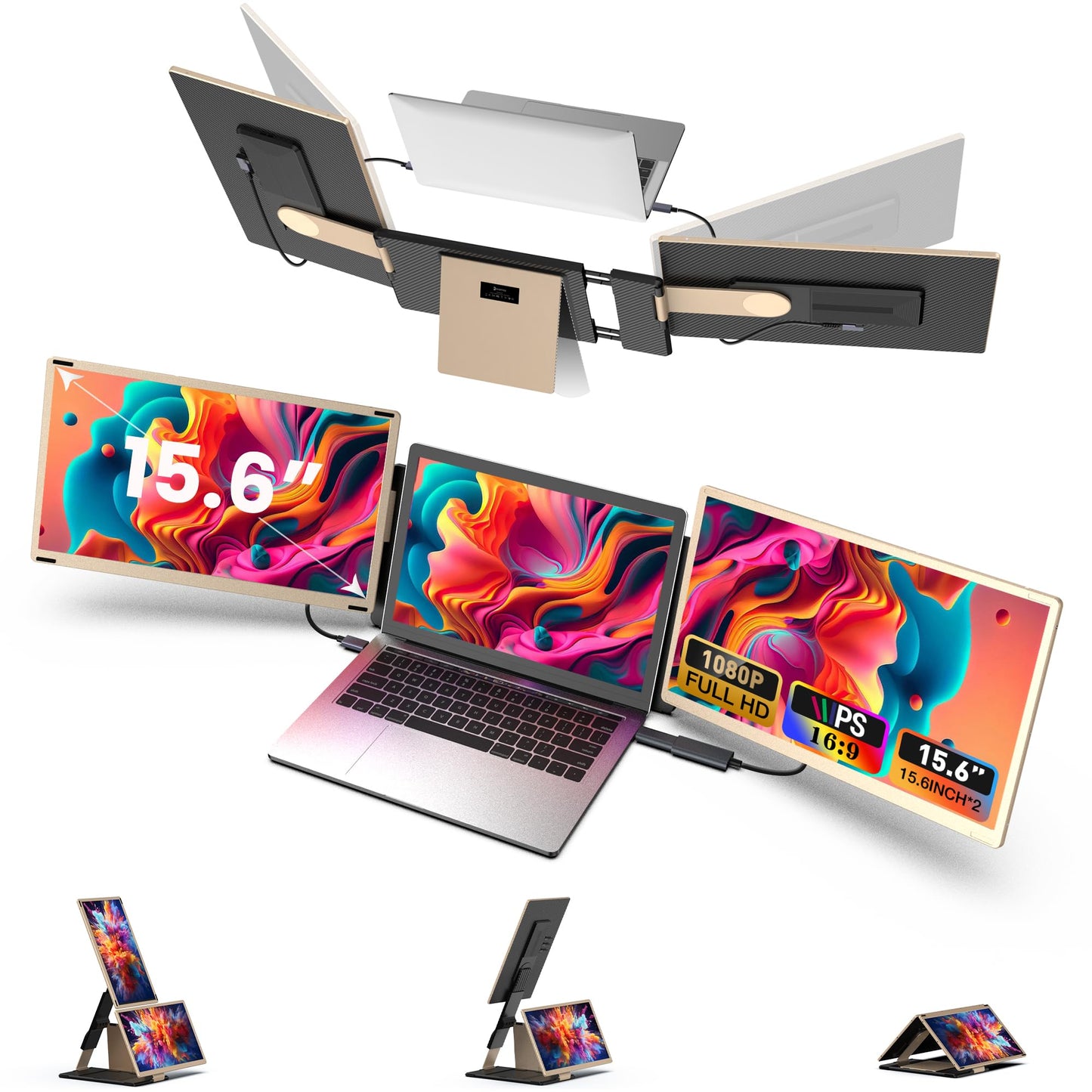 Kwumsy Portable Monitor for Laptop - 15.6 inch FHD 1080P Laptop Screen Extension for all laptops, 90°-235° rotatable/detachable screen, compatible with 13-17.3" laptops (not wider than 16.9")