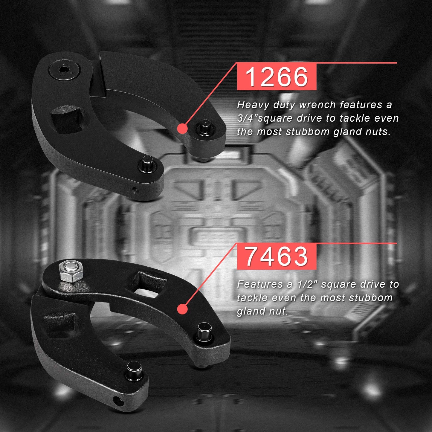 Hydraulic cylinder 1266 & 7463 Large and small adjustable socket wrench set (2 pieces)