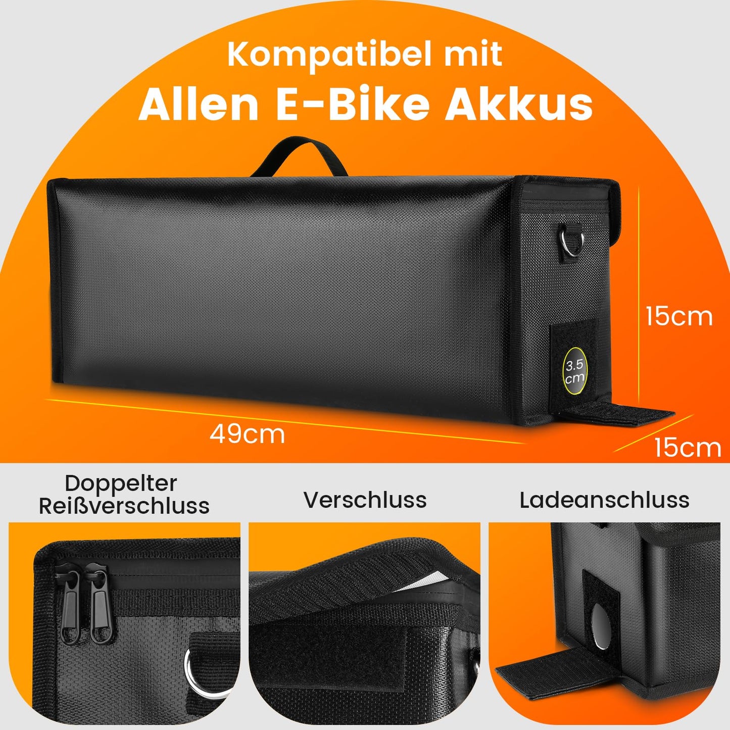 GUOOTU 2 Pack Ebike Battery Bag, Fireproof up to 1400°C, for Storage, Transportation, Waterproof and Explosion-proof Battery Bag, Large capacity Ebike battery protective cover (2, 49 x 15 x 15cm -2 Pieces)
