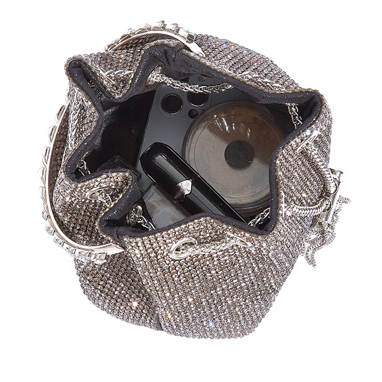 NICOLE & DORIS Women's Bag Rhinestone Elegant Handbag Clutch Glitter Evening Bag Bucket Bag Purse Rhinestones Shoulder Bag for Wedding Party Leisure Silver
