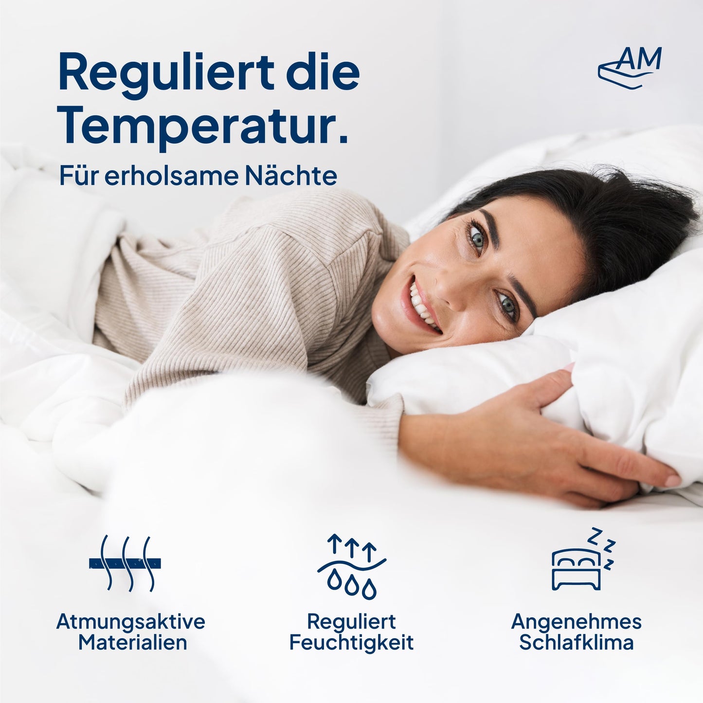 AM Quality Mattress Gel Topper 180x220cm soft - Made in Germany - Gel foam topper 180x220 with Lyocell cover & anti-slip function - Adaptive memory foam mattress topper 180x220