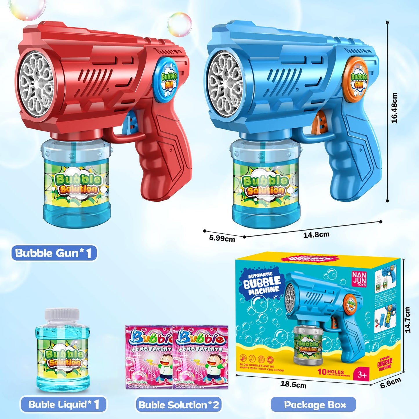 ROMINVIC Bubble Machine, Kids Bubble Gun Machine: LED Electric Bubble Blower With 100 ML Tank Blue Automatic Bubble Maker For Kids Shooter Party Toy