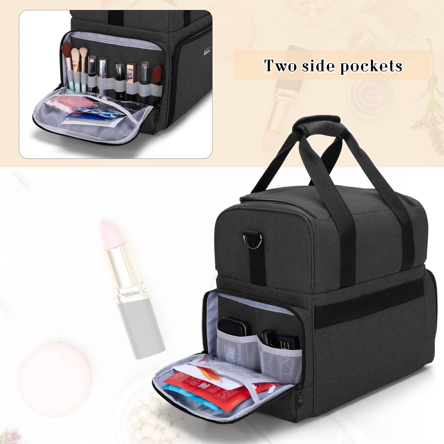 BAFASO Cosmetic Organizer Bag, Makeup Bag for Women, Toiletry Bag with Large Capacity, Travel Cosmetic Bag, Black.