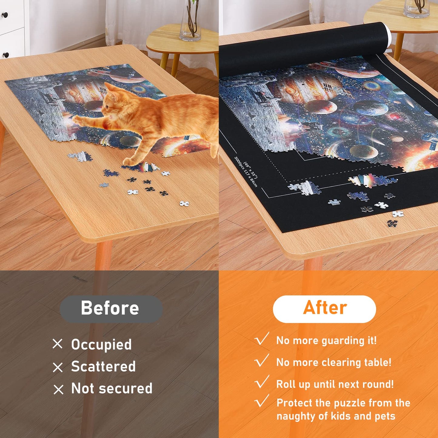 Puzzle mat puzzle roll, puzzle mats for puzzles up to 2000, 1500, 1000 easy to store and transport, giant felt mat for storing puzzles.