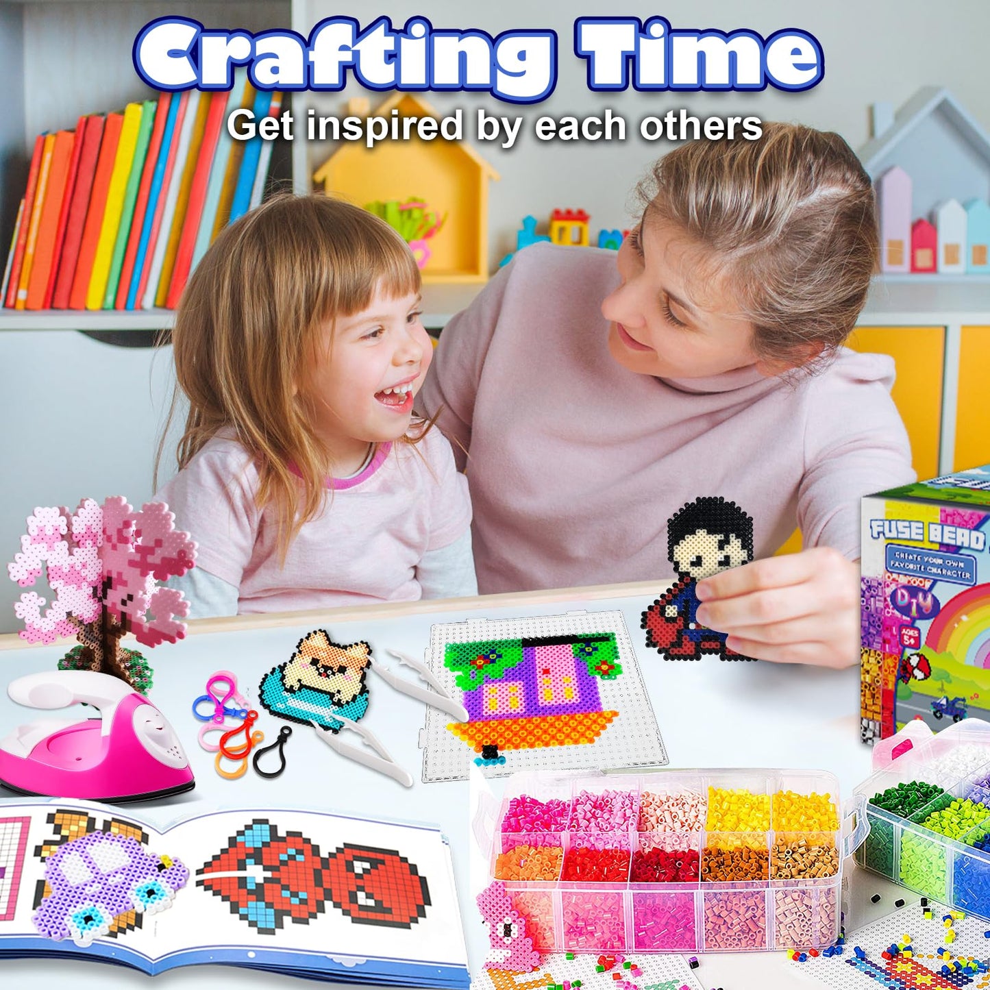 Iron Beads Set Iron Beads Large Pack XXL 23000PCS Beads with 106 Pattern Plates Crafting kit for children from 6 years & Adults & Craft Fans Gift for meditative relaxation & family time