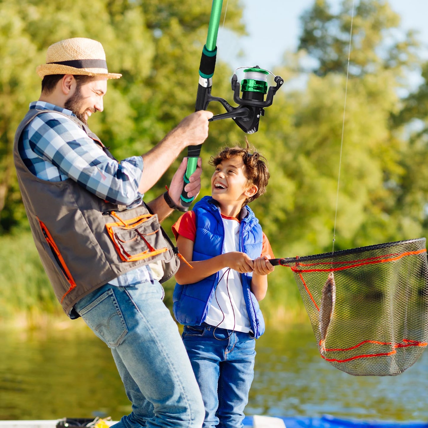Kids fishing rod set, 1.8m beginner fishing rod for kids with reel and bait set, carbon fiber telescopic rod and reel, fishing gear for kids aged 3-10 (Green)