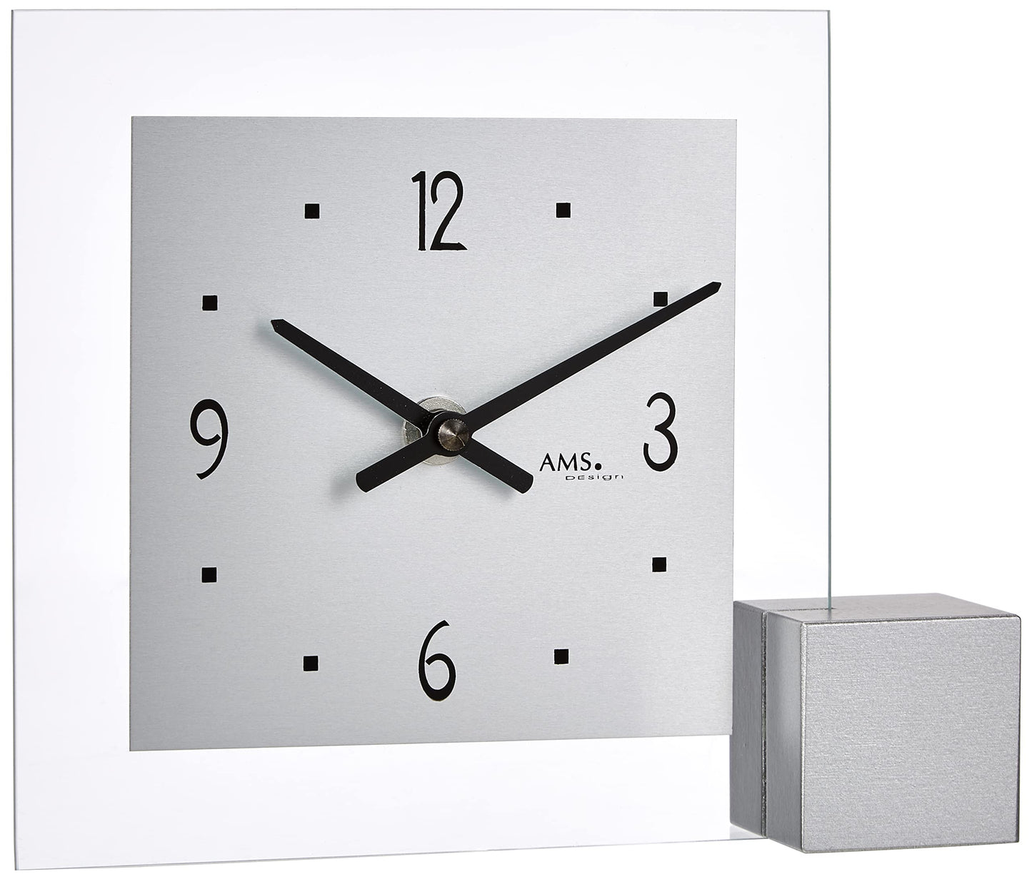AMS quartz table clock, silver, 19 x 16 x 4 cm
