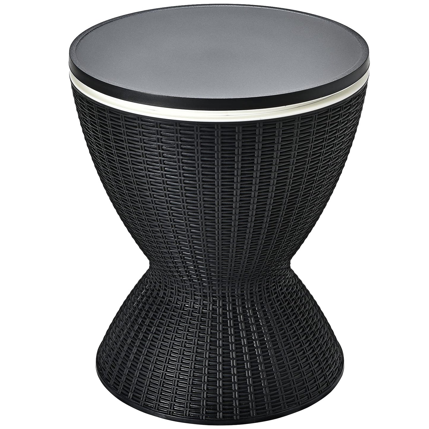 GIANTEX Cooler/ Side Table made of polyrattan, 30 L capacity Cool Stool in rattan look, cooler with lid & drainage hole, adjustable height garden table (Black)