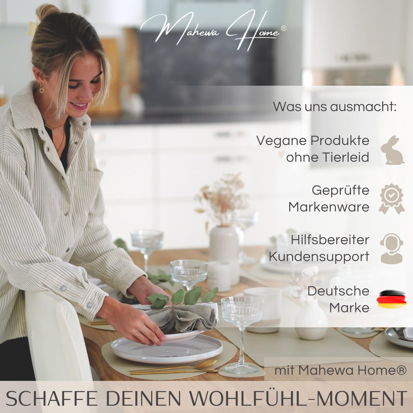 Mahewa® 6-piece set Premium faux leather placemat - Washable and waterproof placemat coaster in leather look (Dark grey, Oval)