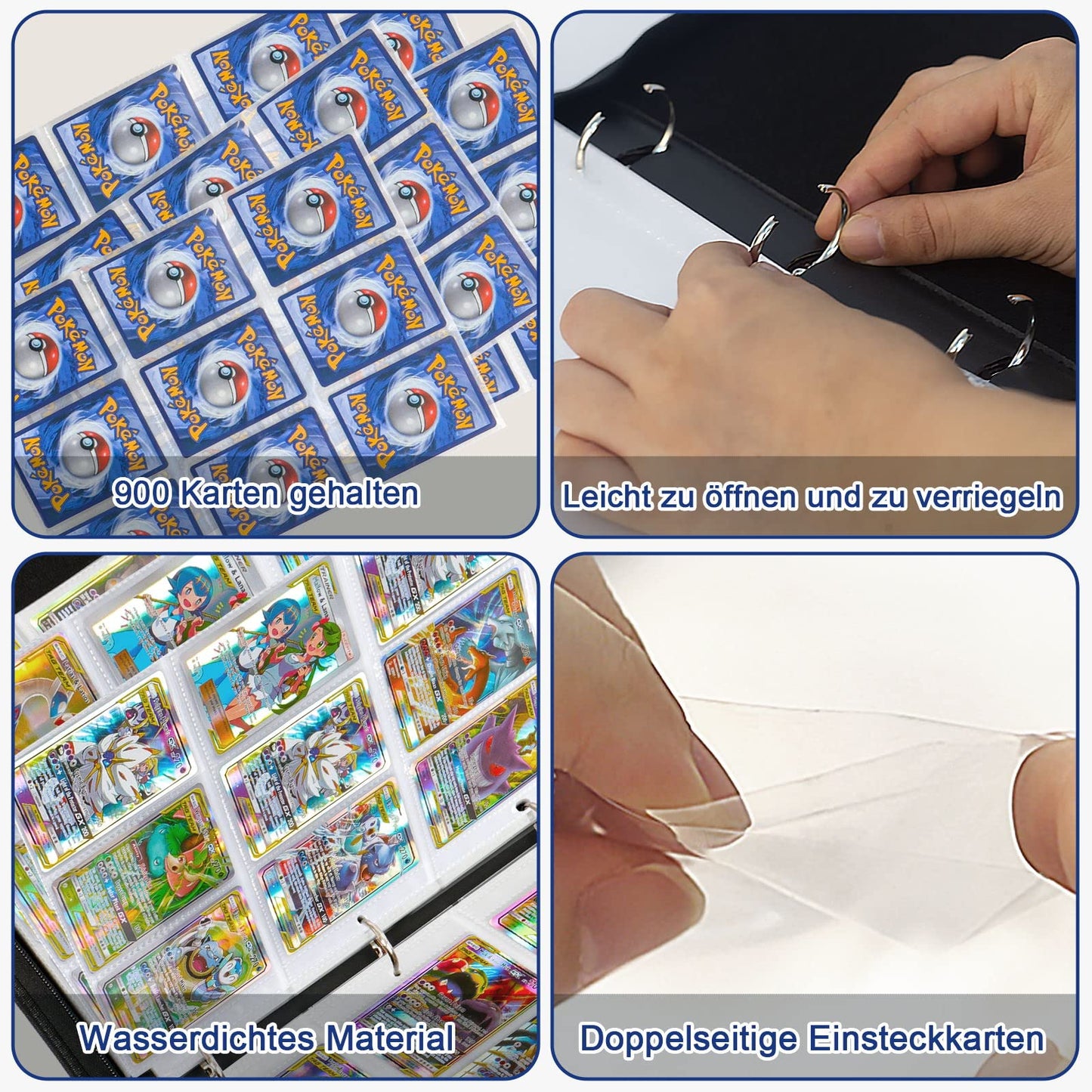 Pokemon card collector's album, 50 pages, holds up to 900 cards. Portable, waterproof PU card holder suitable for Ninjago cards.
