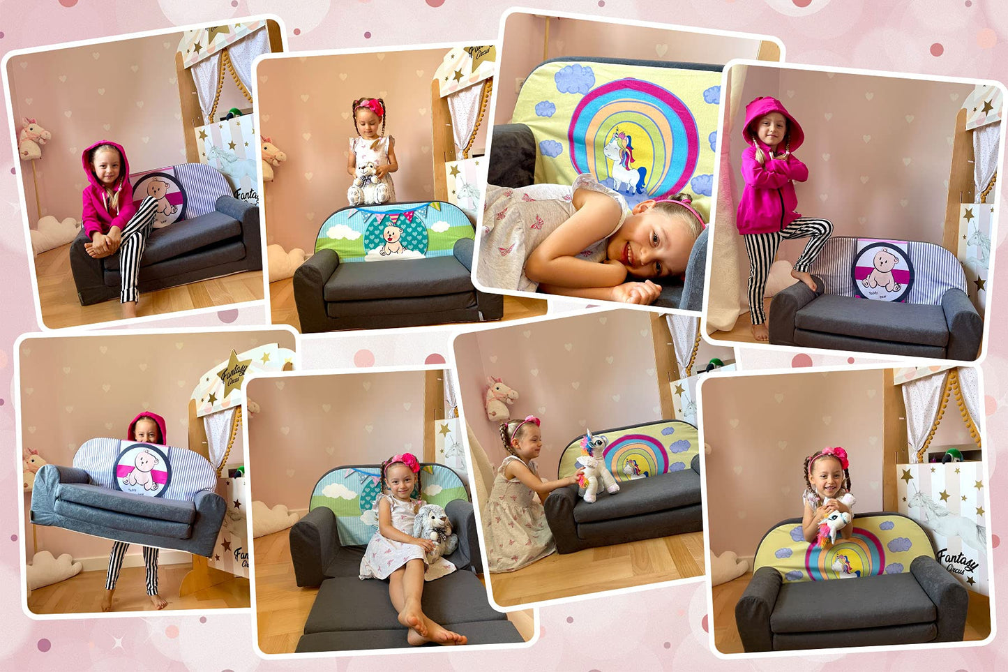 FORTISLINE - Children's sofa MINI foldable 40x78x45cm - Children's sofa for kids 2in1 - Children's couch foldable - Foam sleeping sofa - Removable cover - Many designs