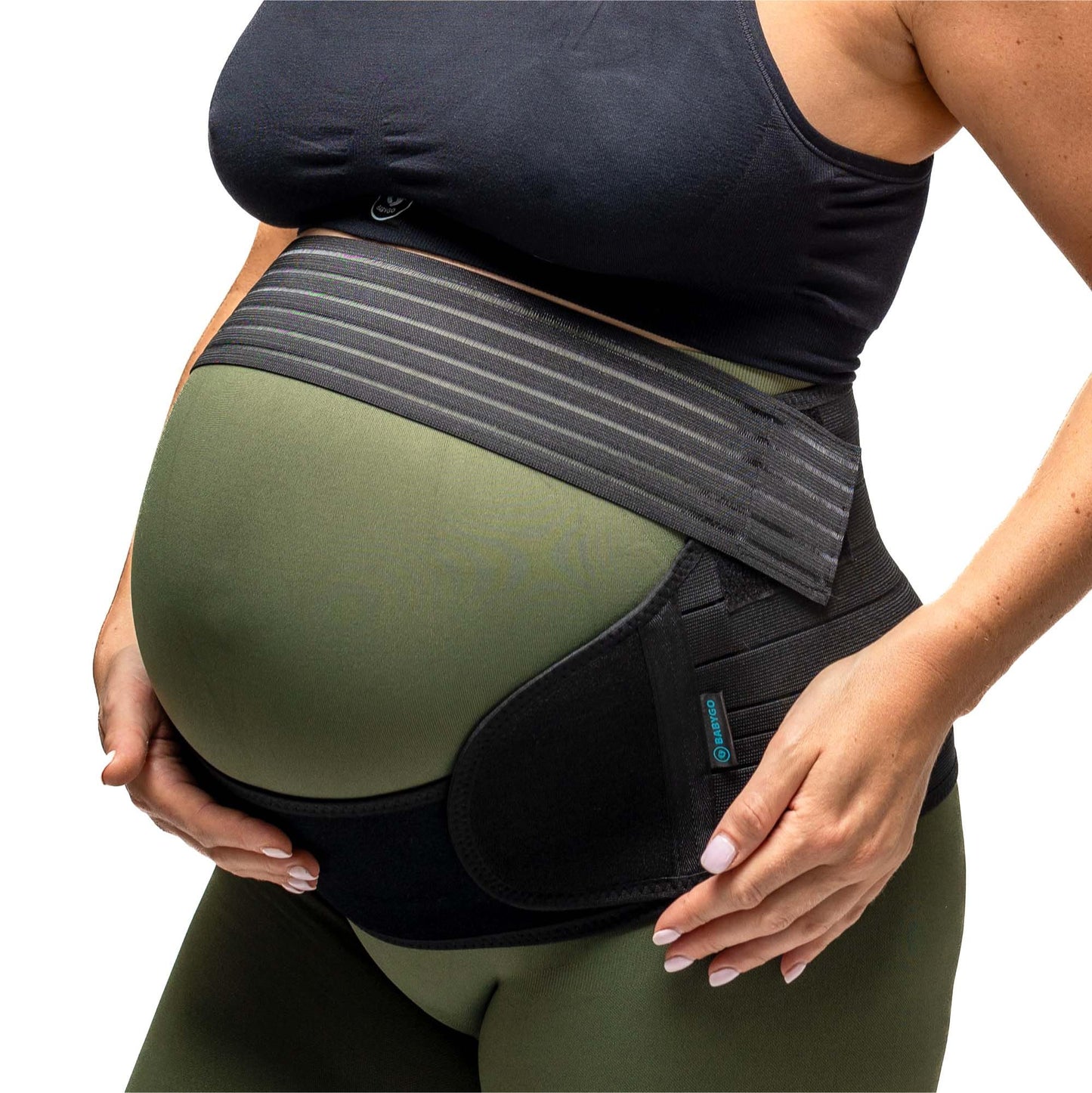 BABYGO® belly belt Pregnancy | Pregnancy belt Support belt belly support pelvic belt | including exercise book - Yoga for pregnant women M Black