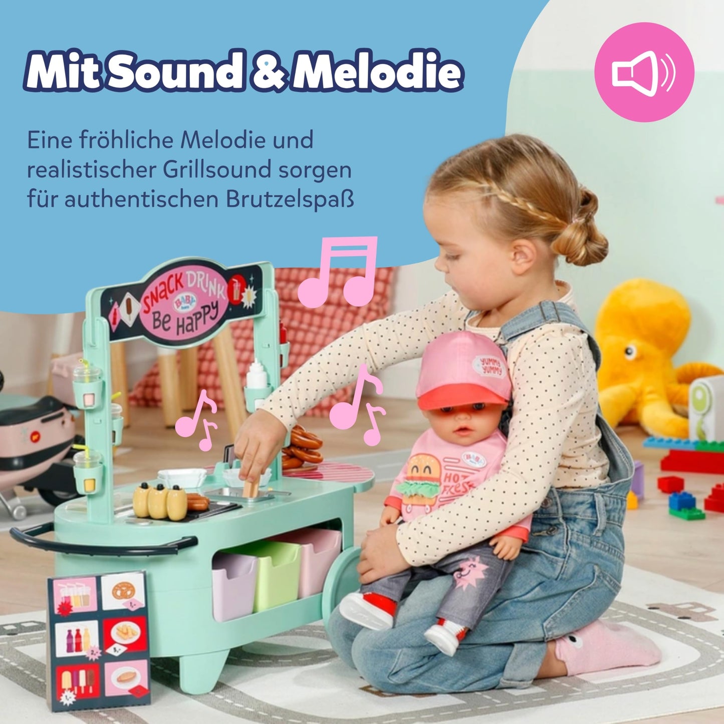 BABY born Snack Shop, food stand for dolls with sound effects, 25 different fast food snacks, 835883 Zapf Creation