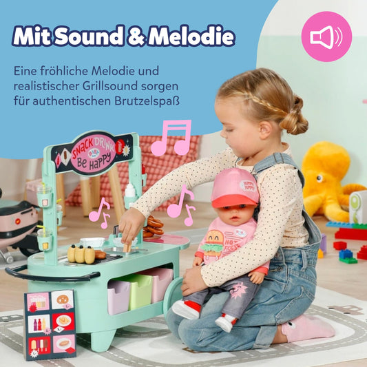 BABY born Snack Shop, food stand for dolls with sound effects, 25 different fast food snacks, 835883 Zapf Creation