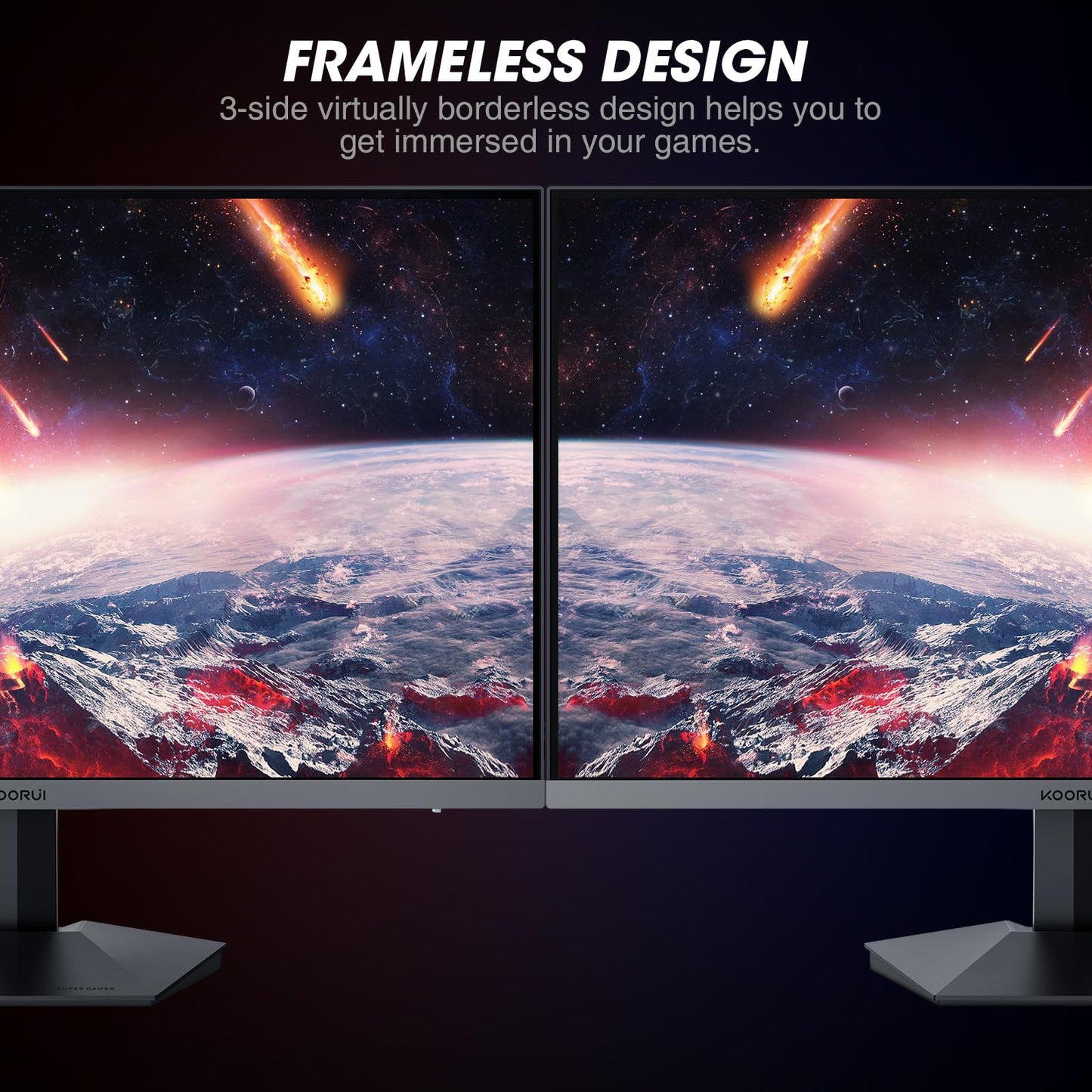 KOORUI 24-inch gaming monitor 165Hz, IPS, 1080p, 1ms, compatible with Adaptive-Sync G-Sync, frameless, HDMI, DisplayPort, tilt adjustable, eye care, VESA wall mount, black