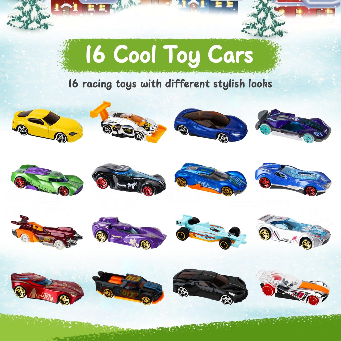 Cars Toy Advent Calendar for Kids 2024, Sports Car Racing Toy, 24 days Christmas Countdown Gift for 3-12 years old Boys Girls
