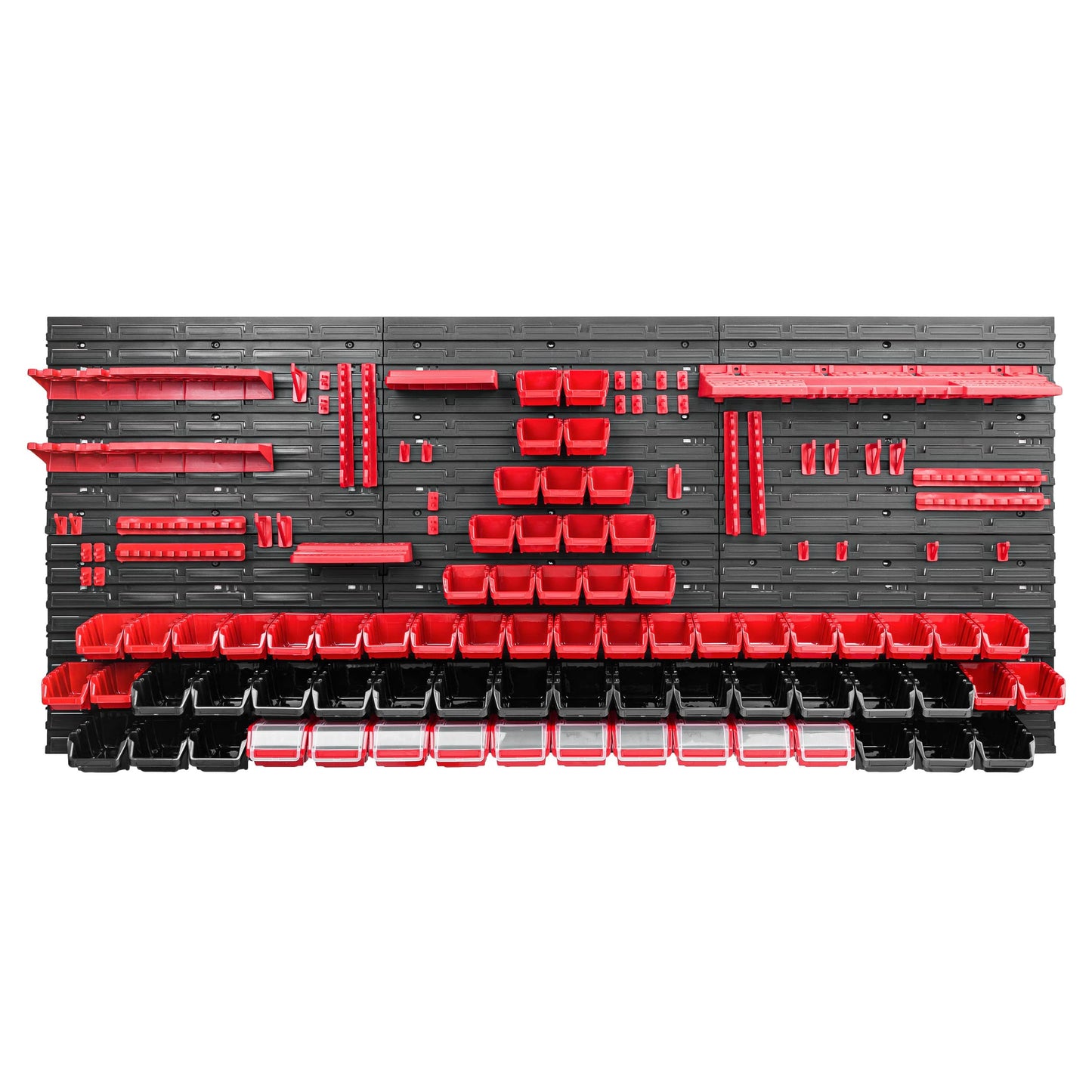 Storage system workshop shelf | 172 x 78 cm | 70 pcs. Box | Wall shelf with tool holders and stackable boxes - Wall panels Extra strong bins rack Tool hole wall storage shelf Garage shelf