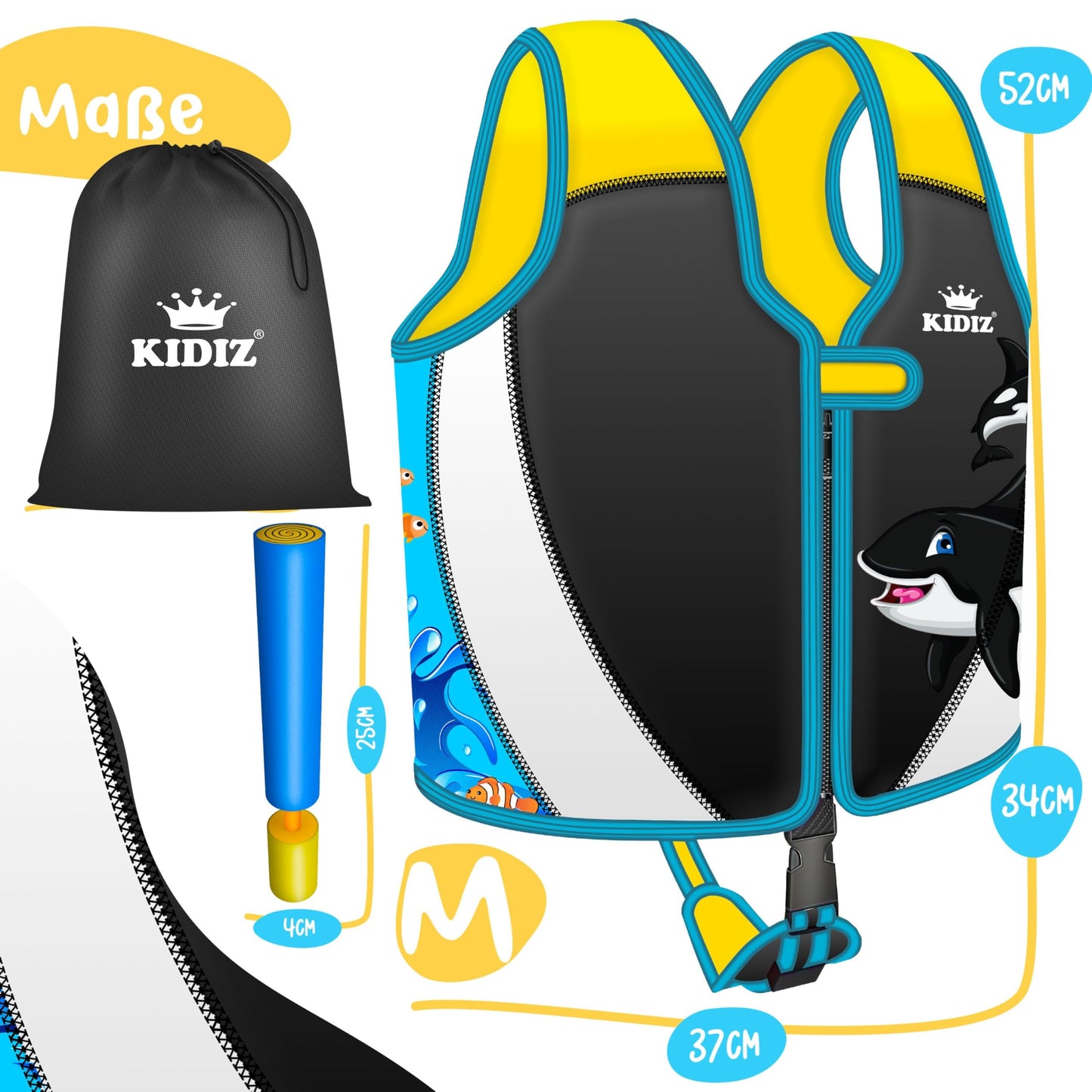 KIDIZ® Swim Vest Kids M 2-5 years | Swim Aid Boys & Girls Float Jacket Babies & Toddlers | Neoprene Swim Vest with Water Gun | Adjustable Safety Strap