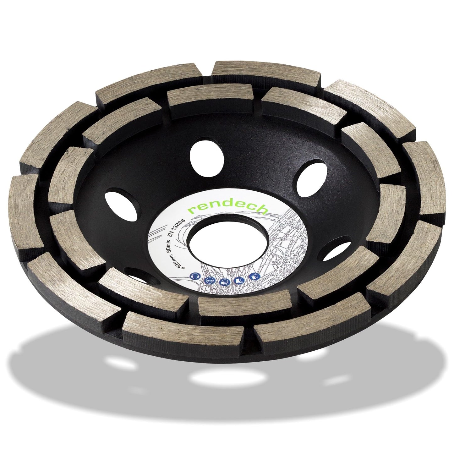 2x Professional Diamond Grinding Cup Wheel 125mm for concrete, stone, tile adhesive, and more. - Concrete Grinding Disc 125mm for angle grinder | rendech® brand quality